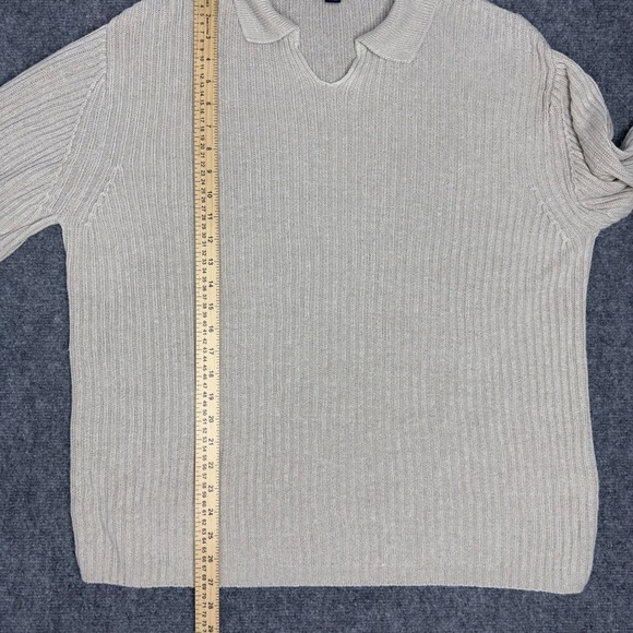 Banana Republic Sweater Mens XL Beige Linen Knit Ribbed Collar Minimalist Preppy - Picture 6 of 6